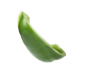 Slice of fresh green bell pepper on white background