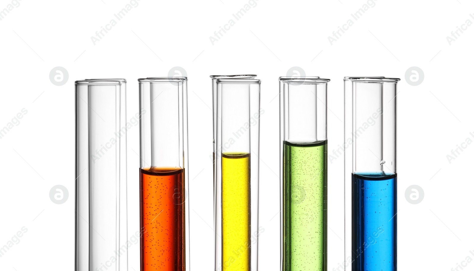Photo of Test tubes with colorful isolated on white