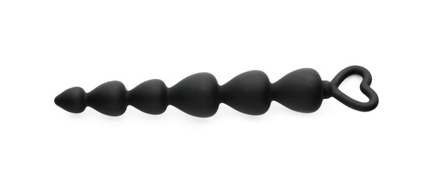 Photo of Black anal ball beads on white background, top view. Sex toy