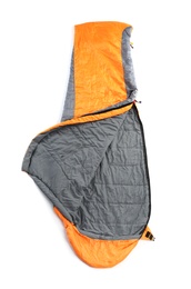 Photo of Sleeping bag on white background. Camping equipment