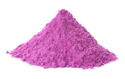 Purple powder dye on white background. Holi festival