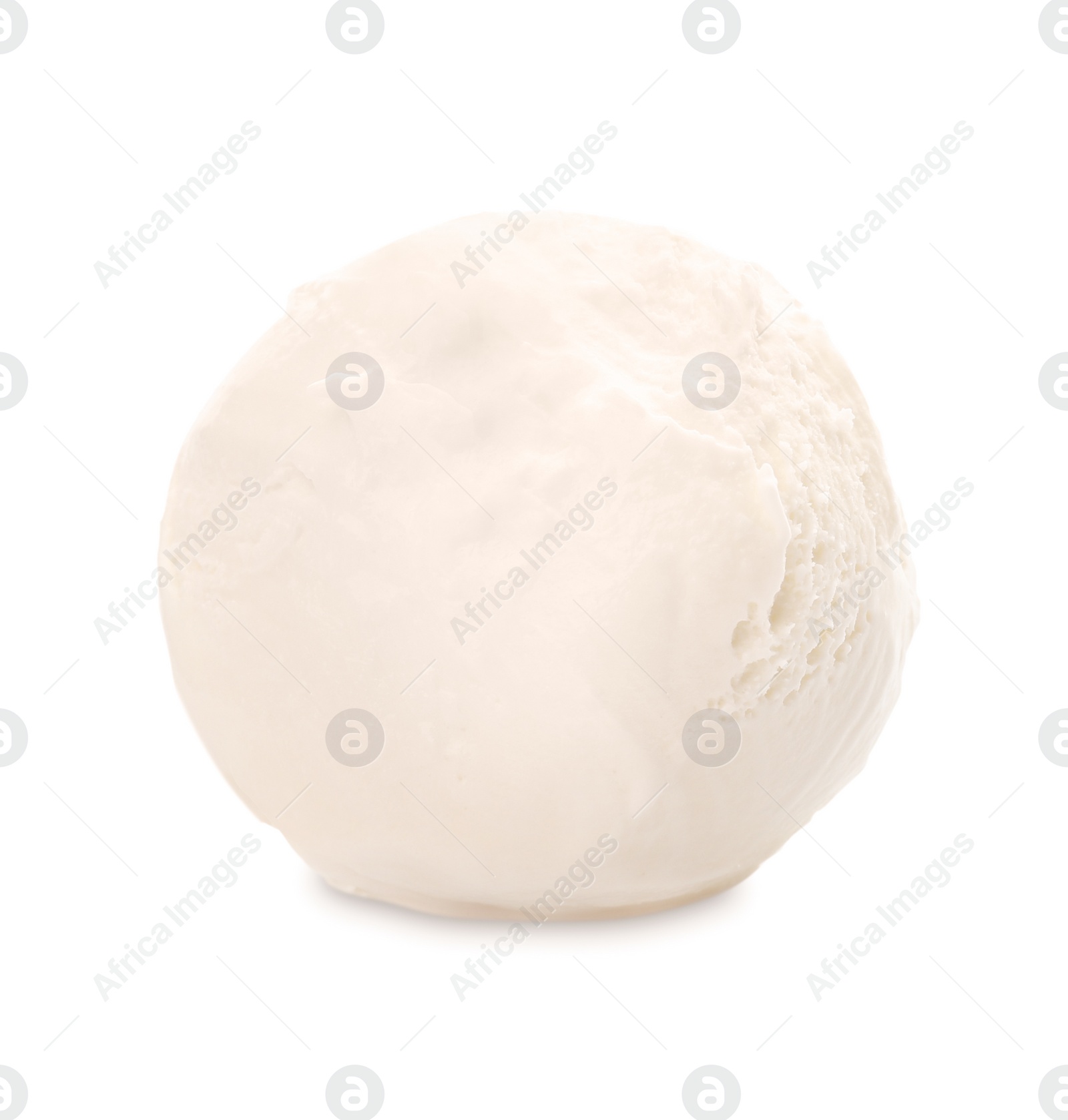 Photo of Ball of delicious vanilla ice cream on white background