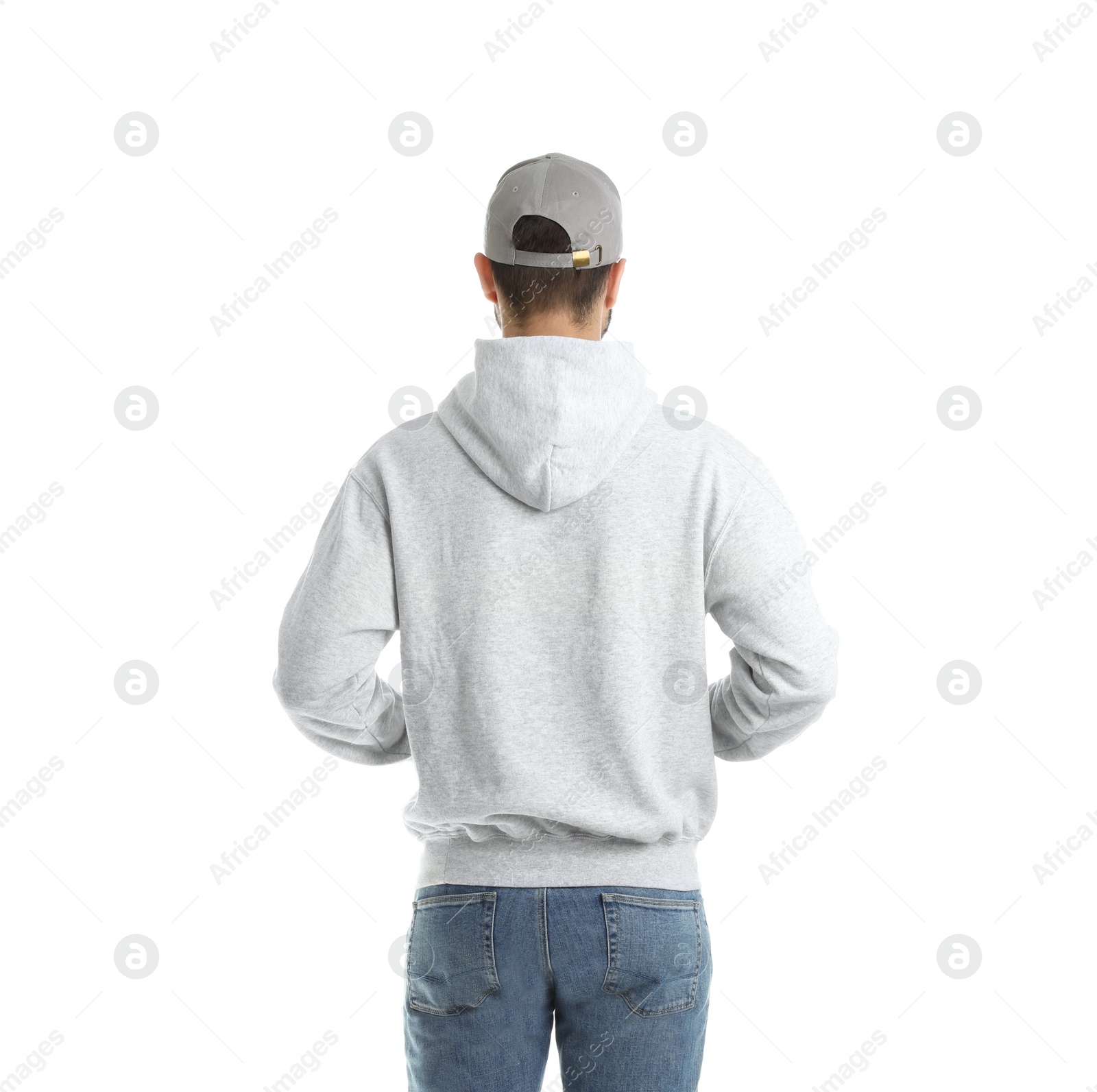 Photo of Young man in sweater isolated on white. Mock up for design