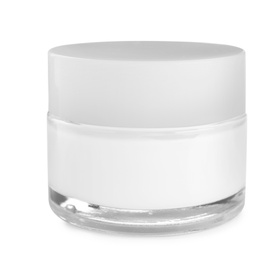 Photo of Jar of organic cream isolated on white