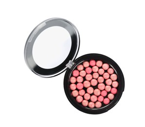 Luxury blusher isolated on white, top view. Makeup product