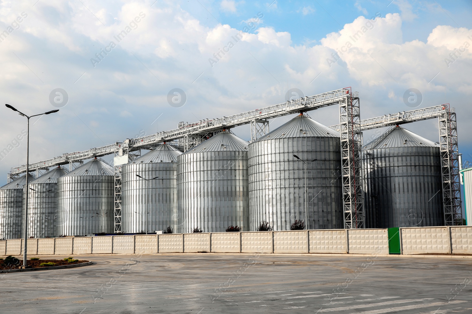 Photo of Row of modern granaries for storing cereal grains