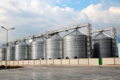 Row of modern granaries for storing cereal grains