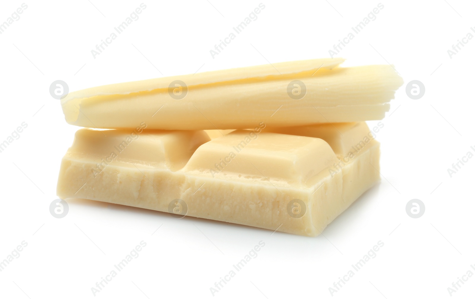 Photo of Yummy chocolate curl and piece on white background