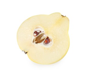 Half of fresh ripe quince isolated on white, top view