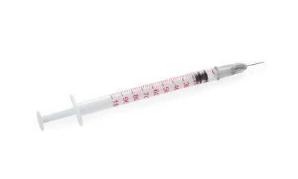 Photo of New medical insulin syringe with needle isolated on white