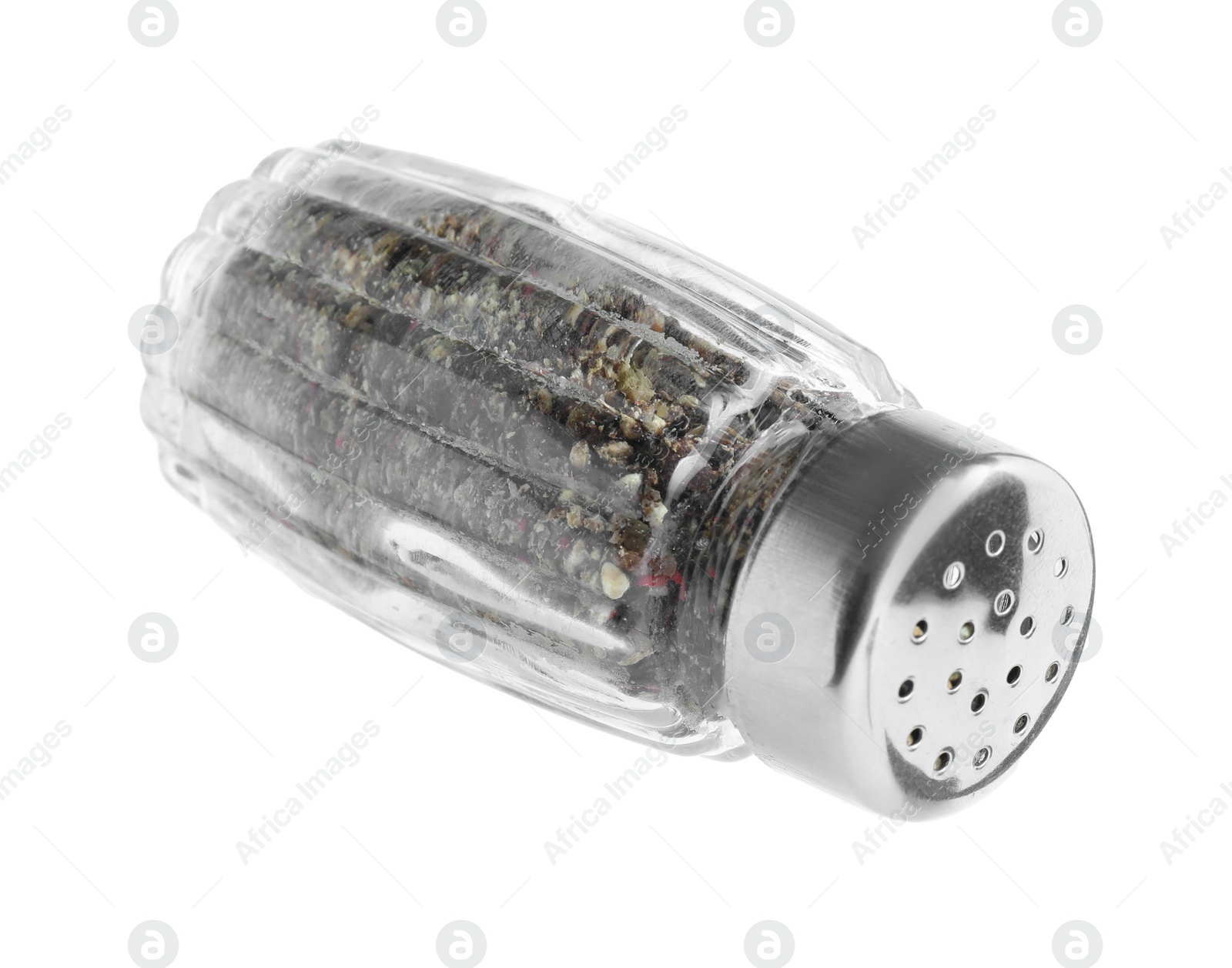 Photo of One glass pepper shaker isolated on white