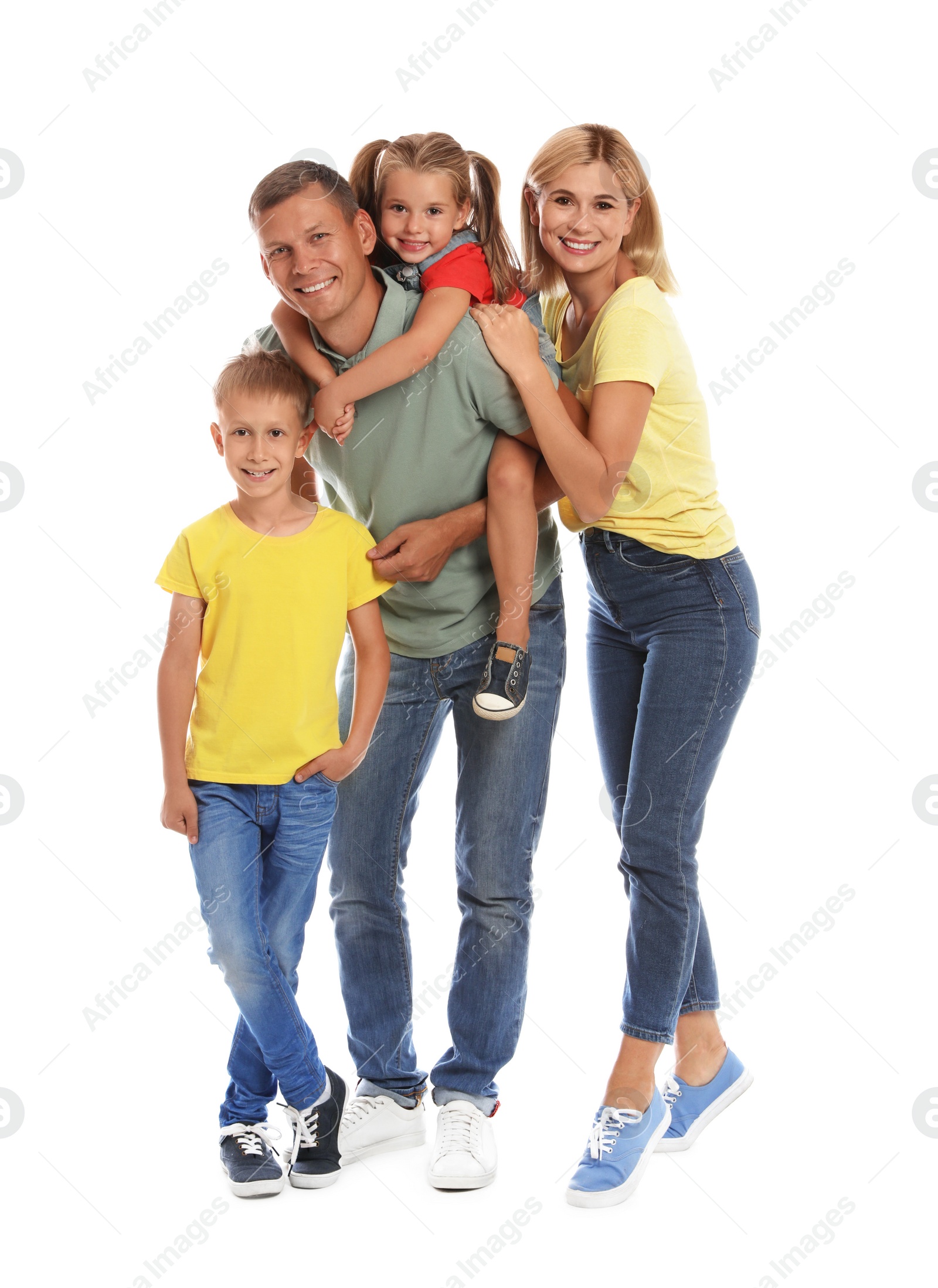 Photo of Happy family with children on white background