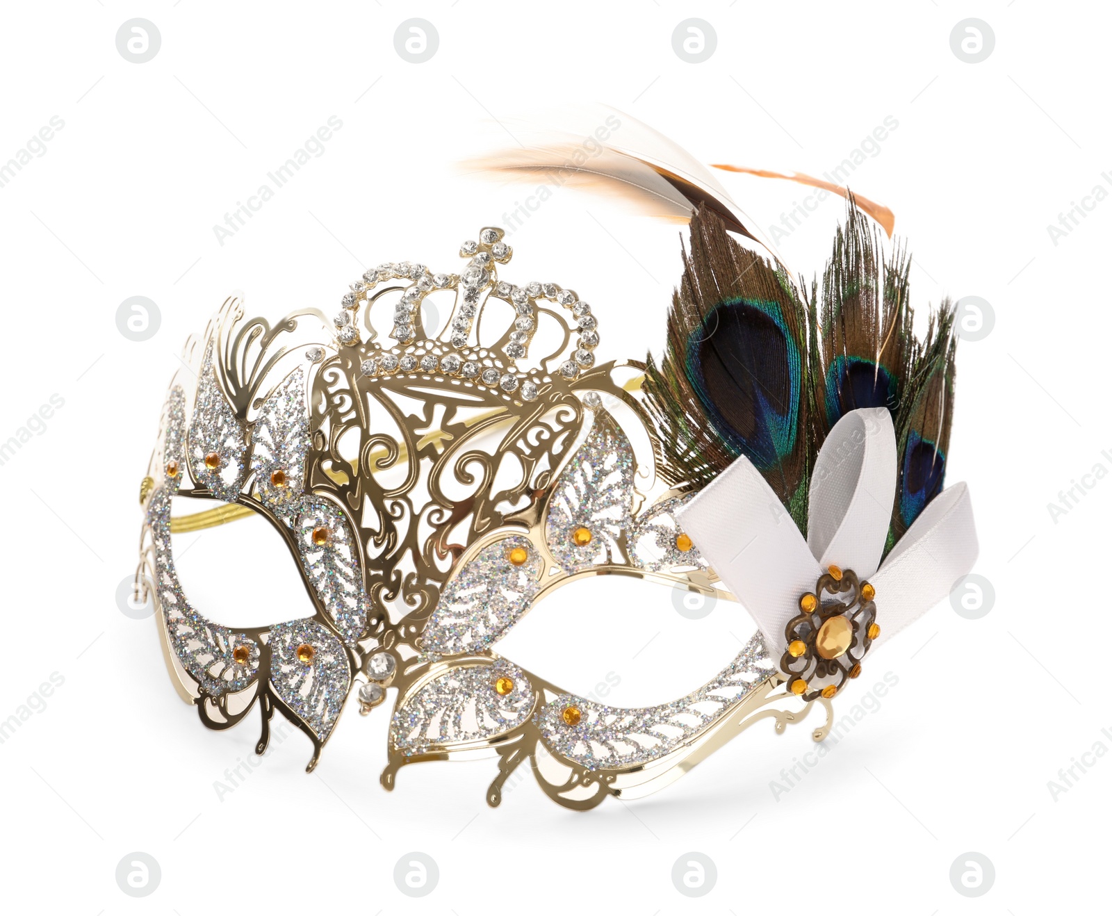 Photo of Beautiful carnival mask with feathers isolated on white