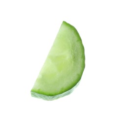 Photo of Slice of fresh green cucumber isolated on white