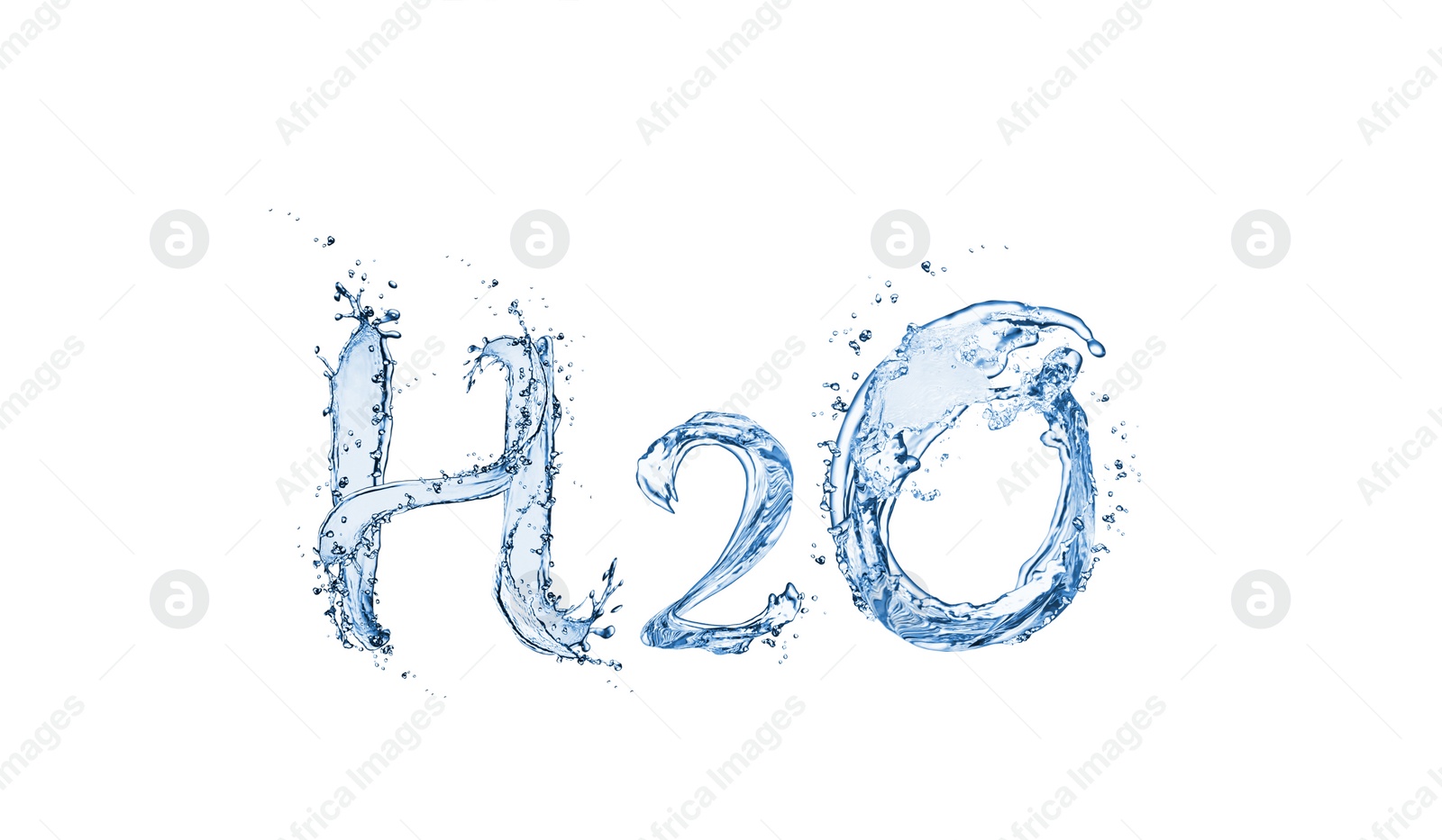 Image of Chemical formula H2O made of water on white background