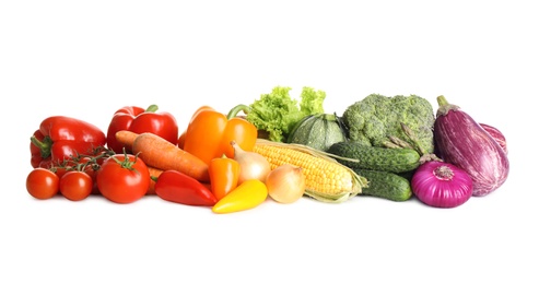 Photo of Different fresh organic vegetables on white background