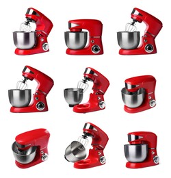 Image of Red stand mixers isolated on white, set