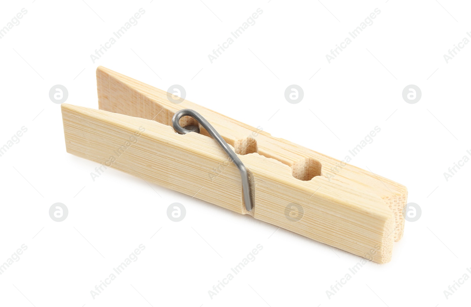 Photo of One classic wooden clothespin isolated on white