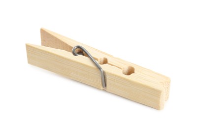 Photo of One classic wooden clothespin isolated on white