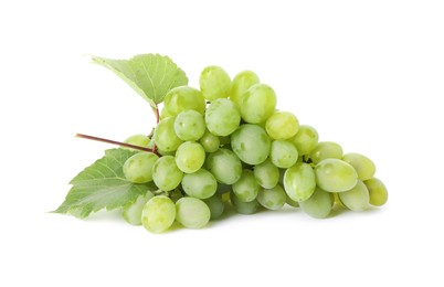 Fresh ripe grapes and leaves isolated on white