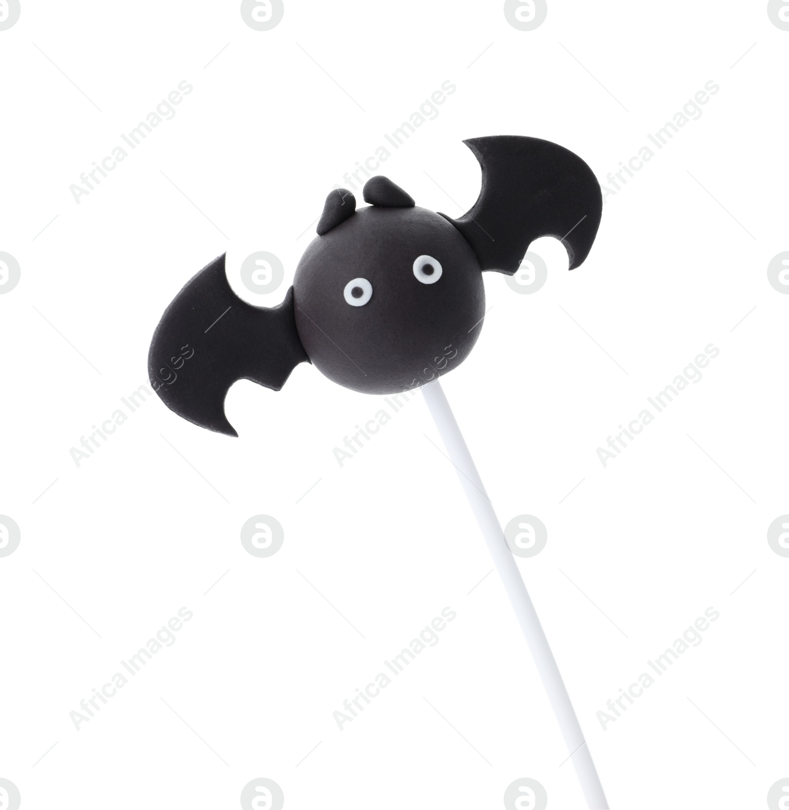 Photo of Delicious bat cake pop isolated on white. Halloween holiday