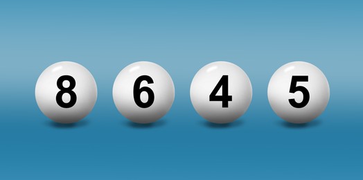 Illustration of Set of lottery balls with numbers on blue gradient background