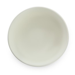 Photo of Stylish empty ceramic bowl isolated on white, top view. Cooking utensil