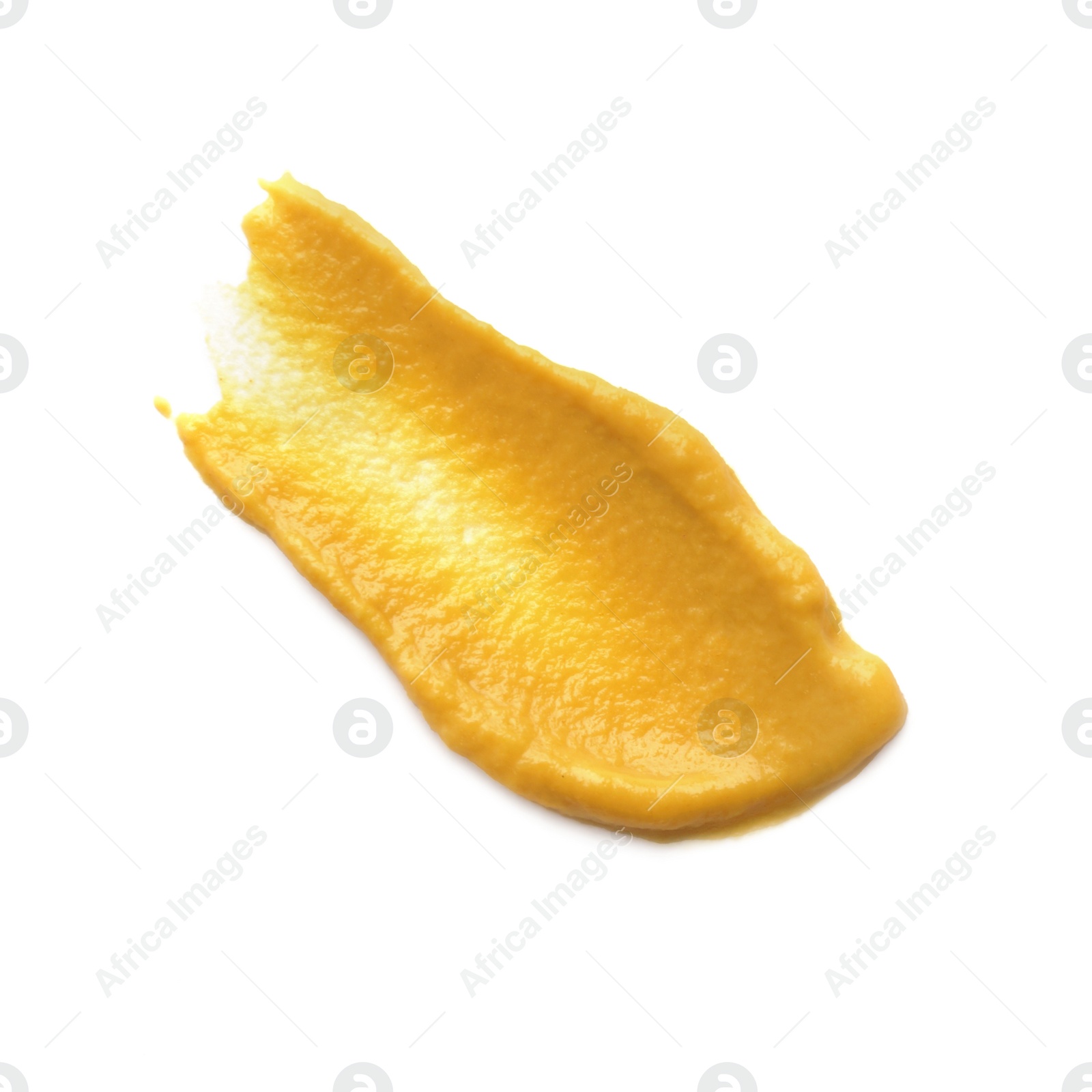 Photo of Smear of delicious mustard isolated on white, top view