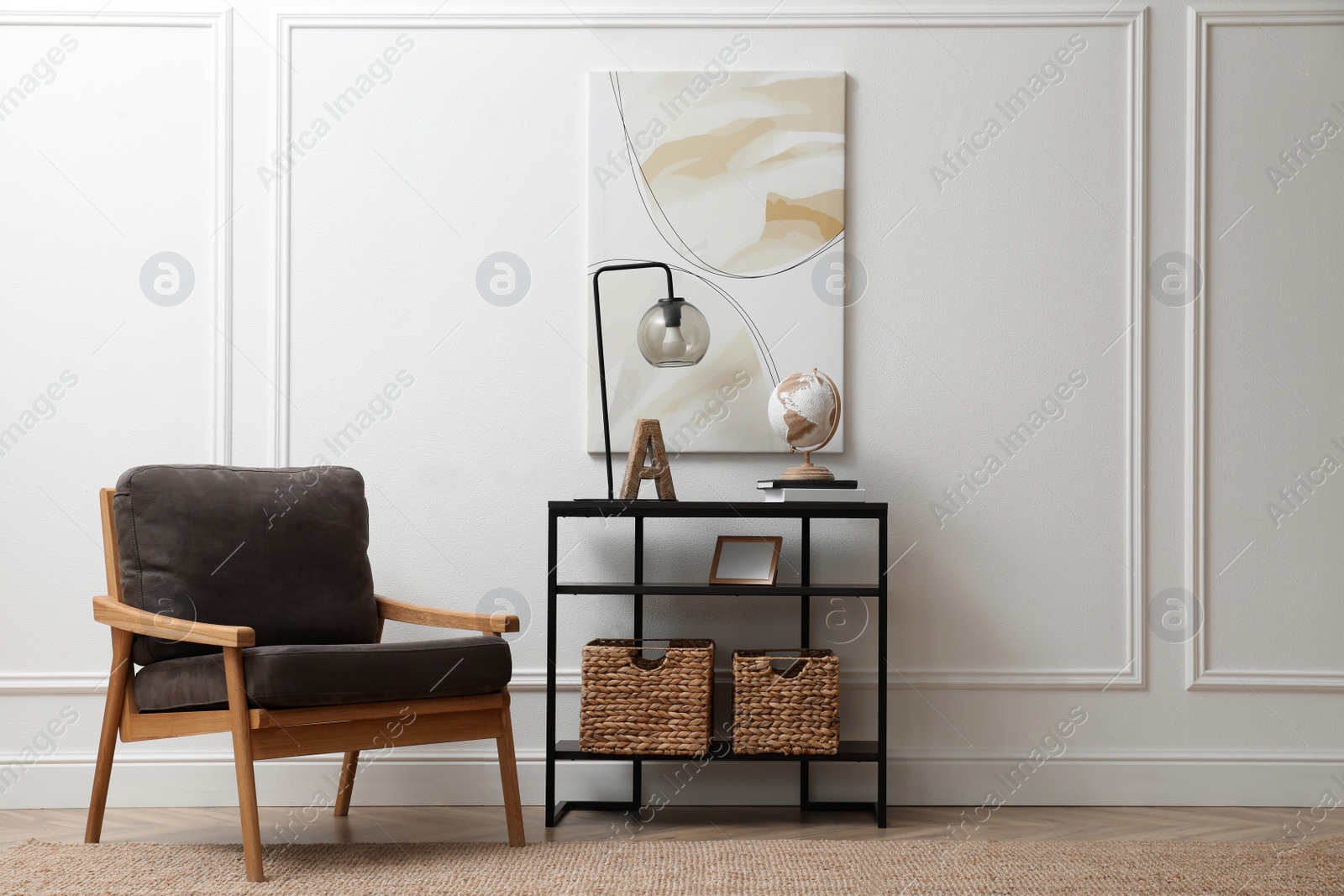 Photo of Light hallway interior with stylish console table