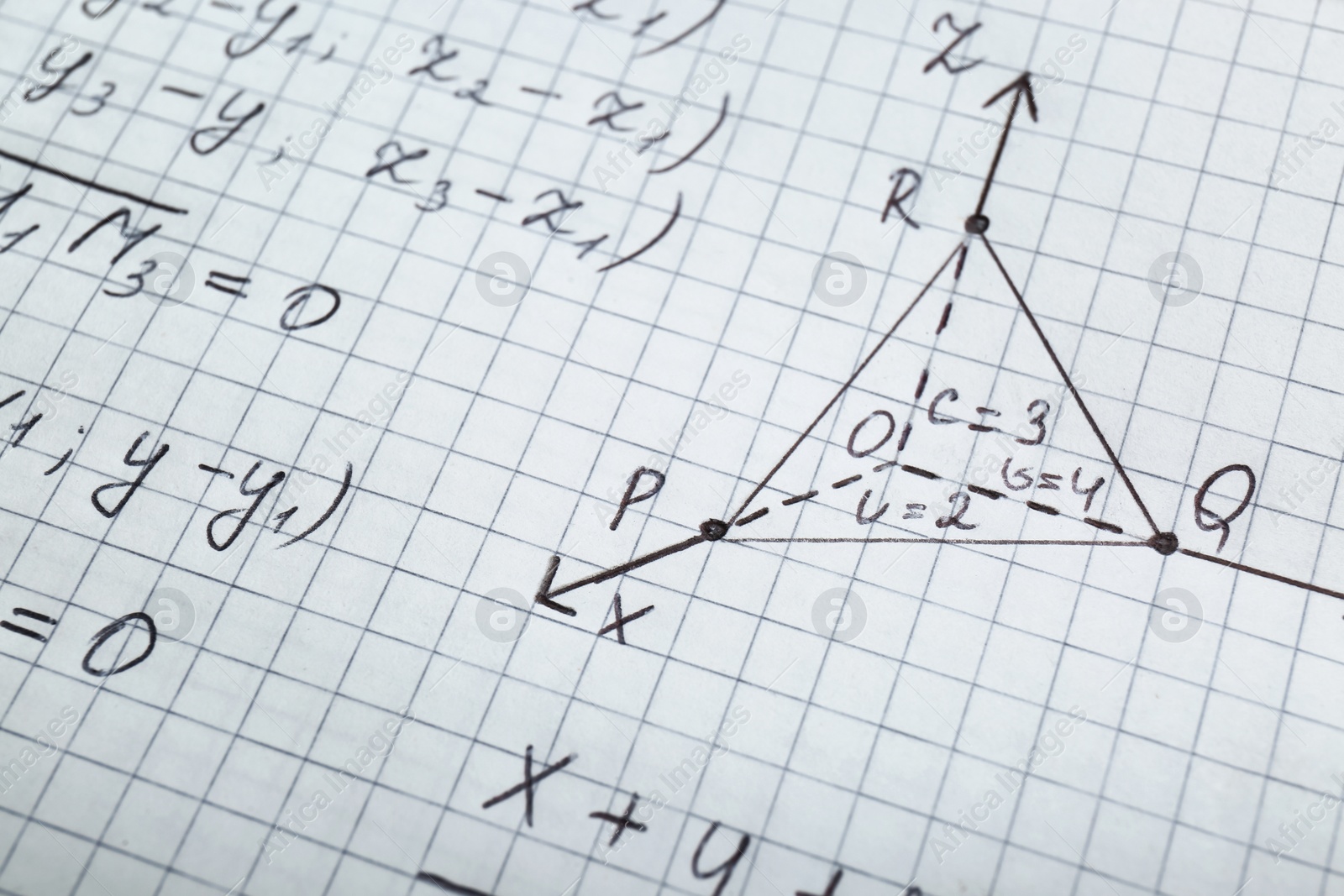 Photo of Sheet of paper with different mathematical formulas, closeup