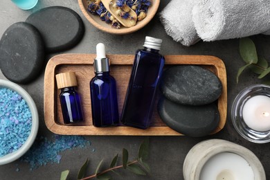 Photo of Flat lay composition with spa products on gray table