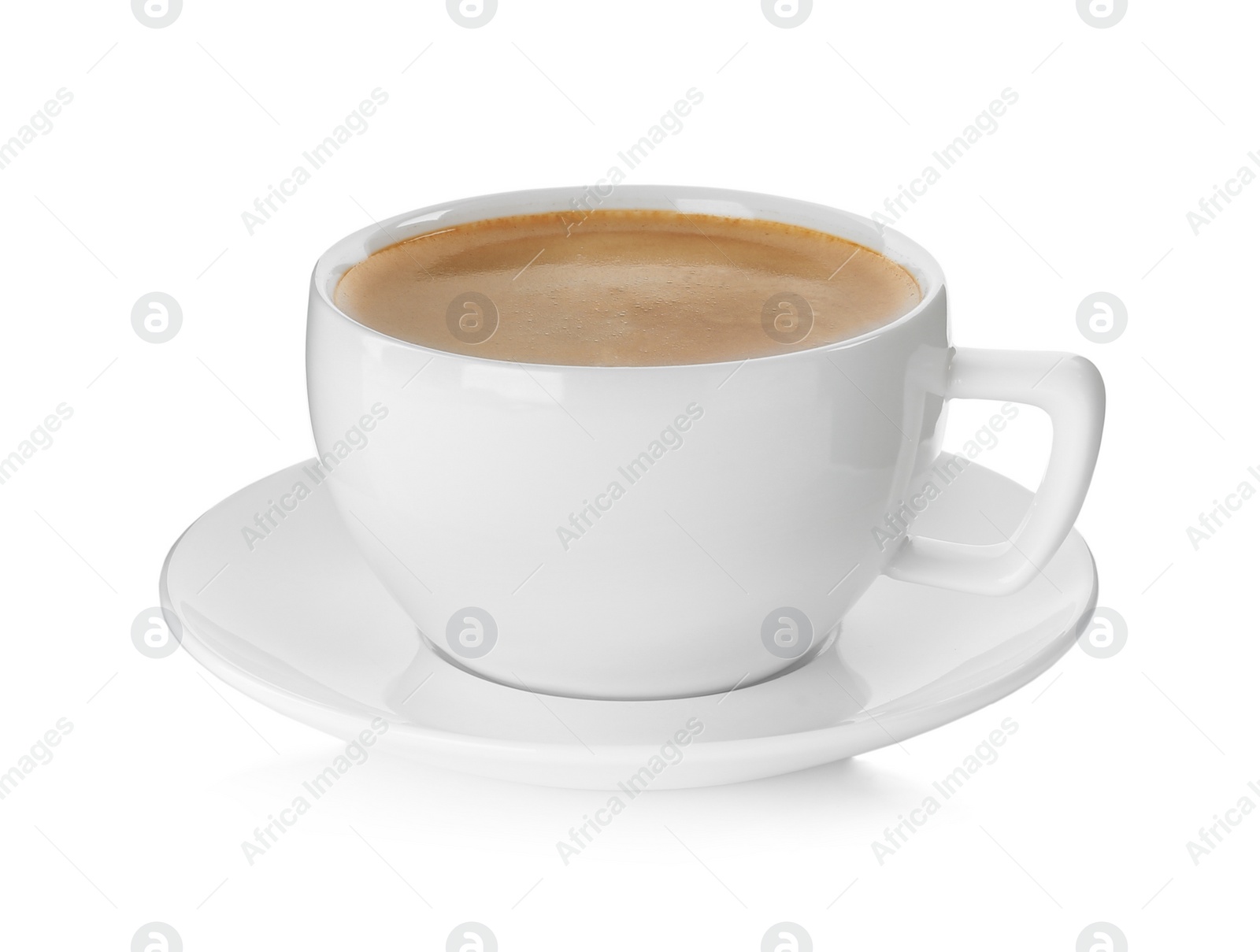 Photo of Cup of delicious coffee isolated on white