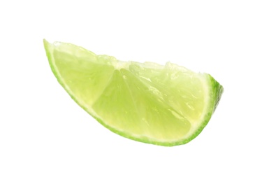 Photo of Cut fresh juicy lime on white background