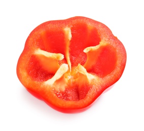 Slice of ripe red bell pepper on white background