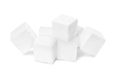 Many small styrofoam cubes on white background