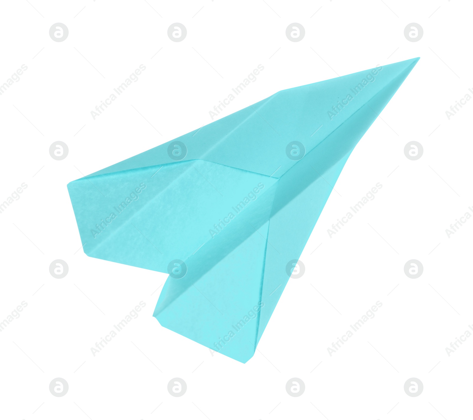 Photo of Handmade light blue paper plane isolated on white