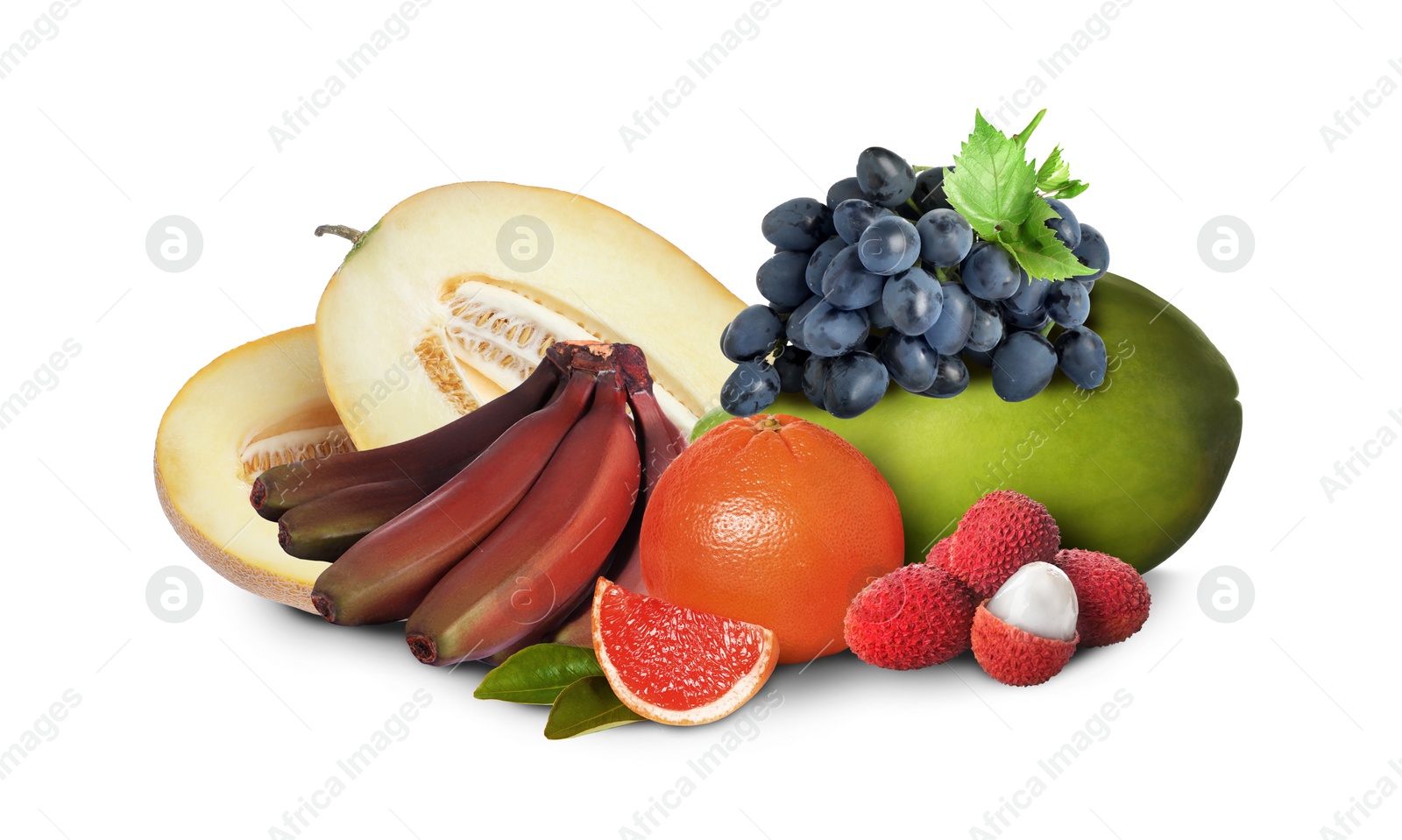 Image of Many different fresh fruits on white background