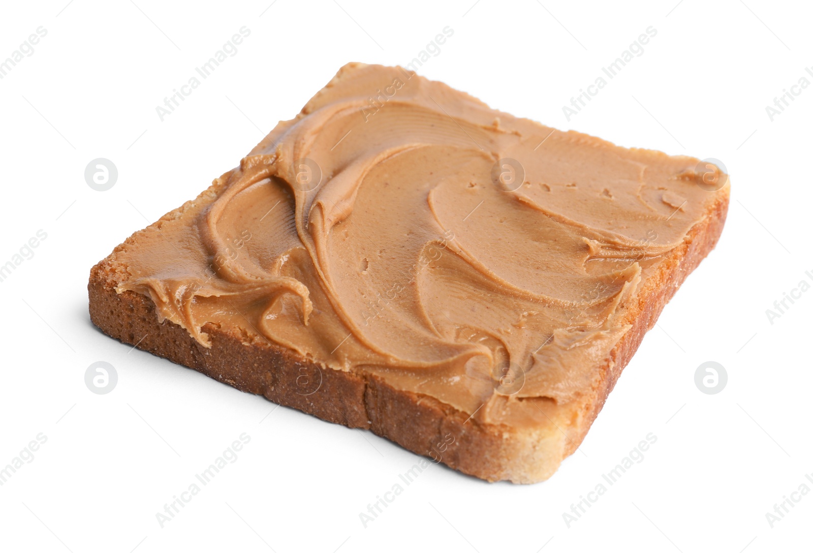 Photo of Toast with tasty nut butter isolated on white