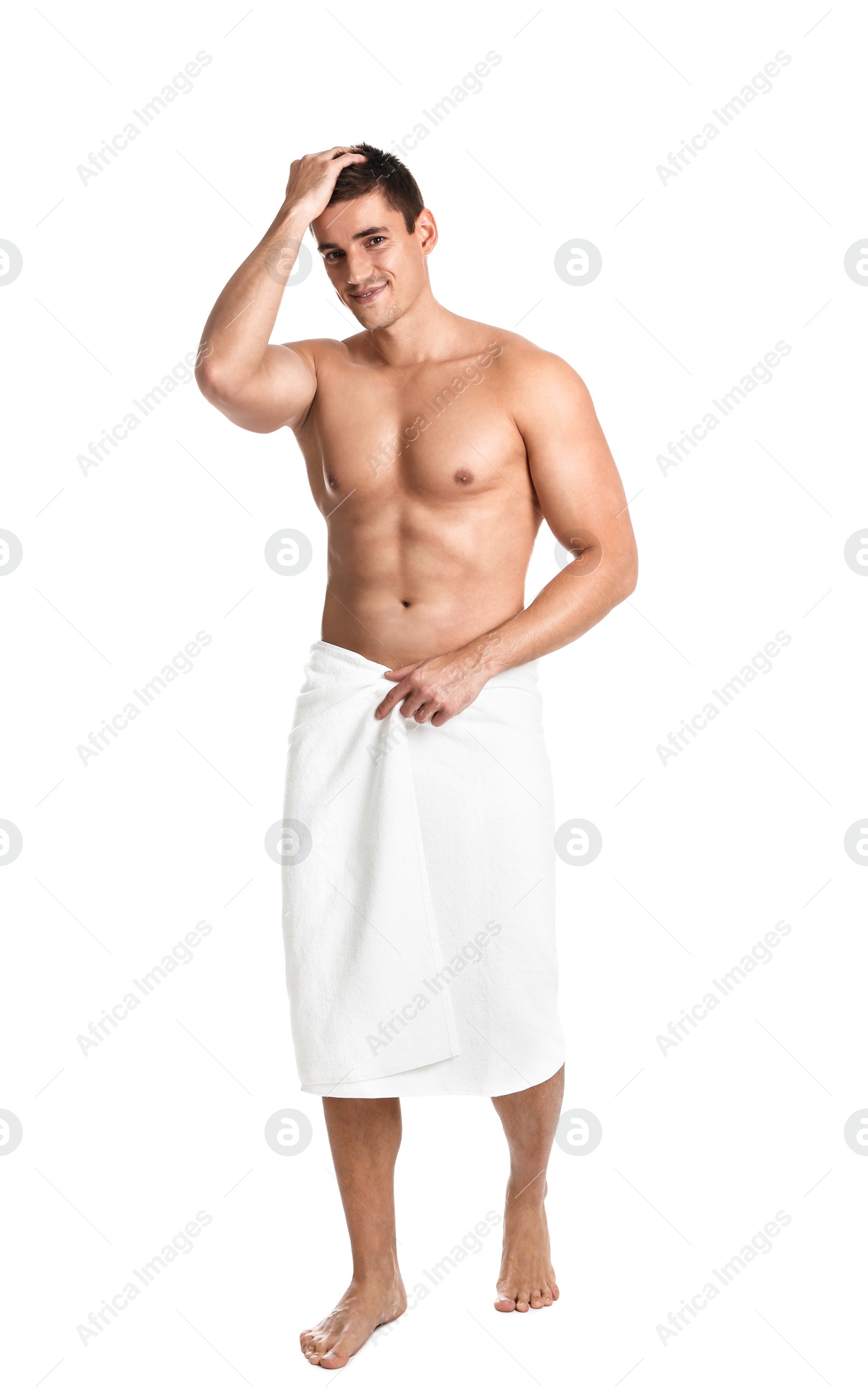 Photo of Man with sexy body on white background