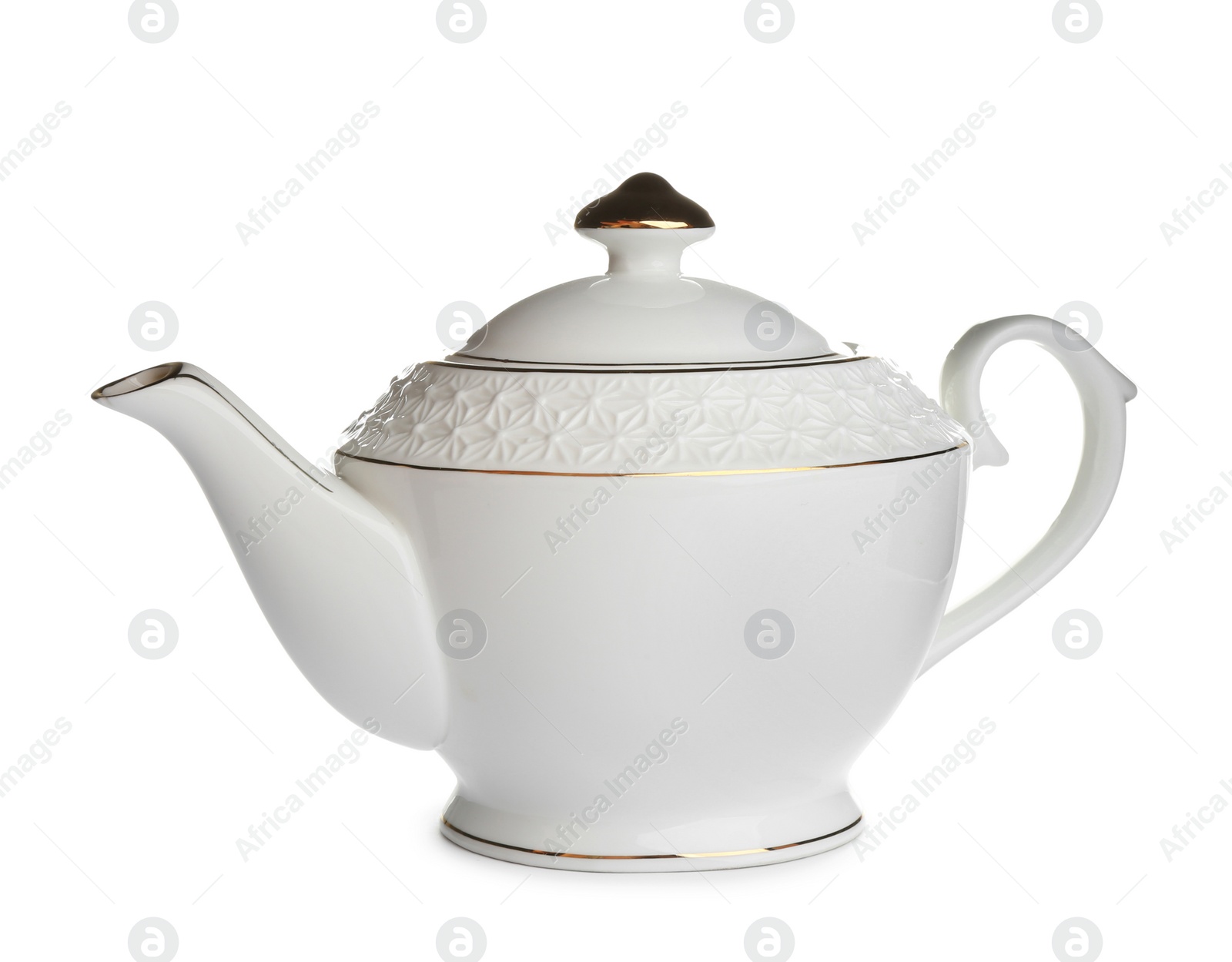 Photo of Porcelain teapot with decoration isolated on white