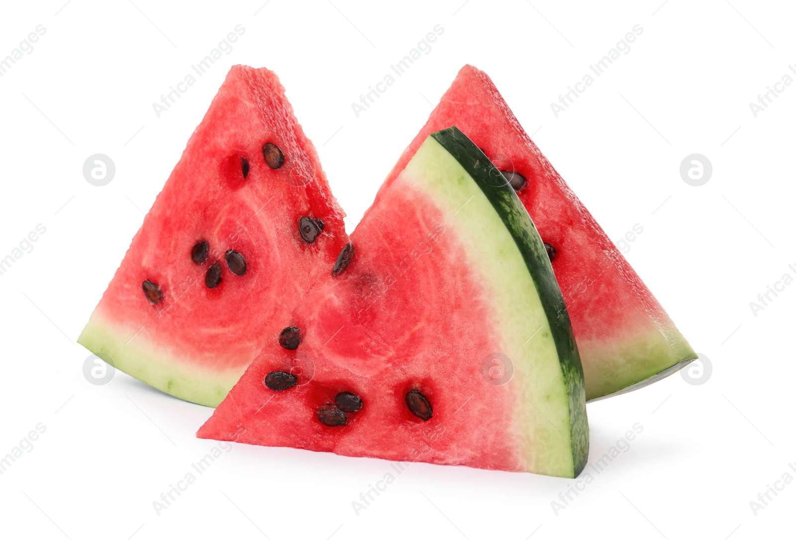 Photo of Slices of delicious ripe watermelon on white background