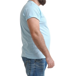 Overweight man on white background