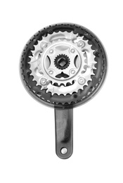 Photo of Bicycle crankset on white background, top view