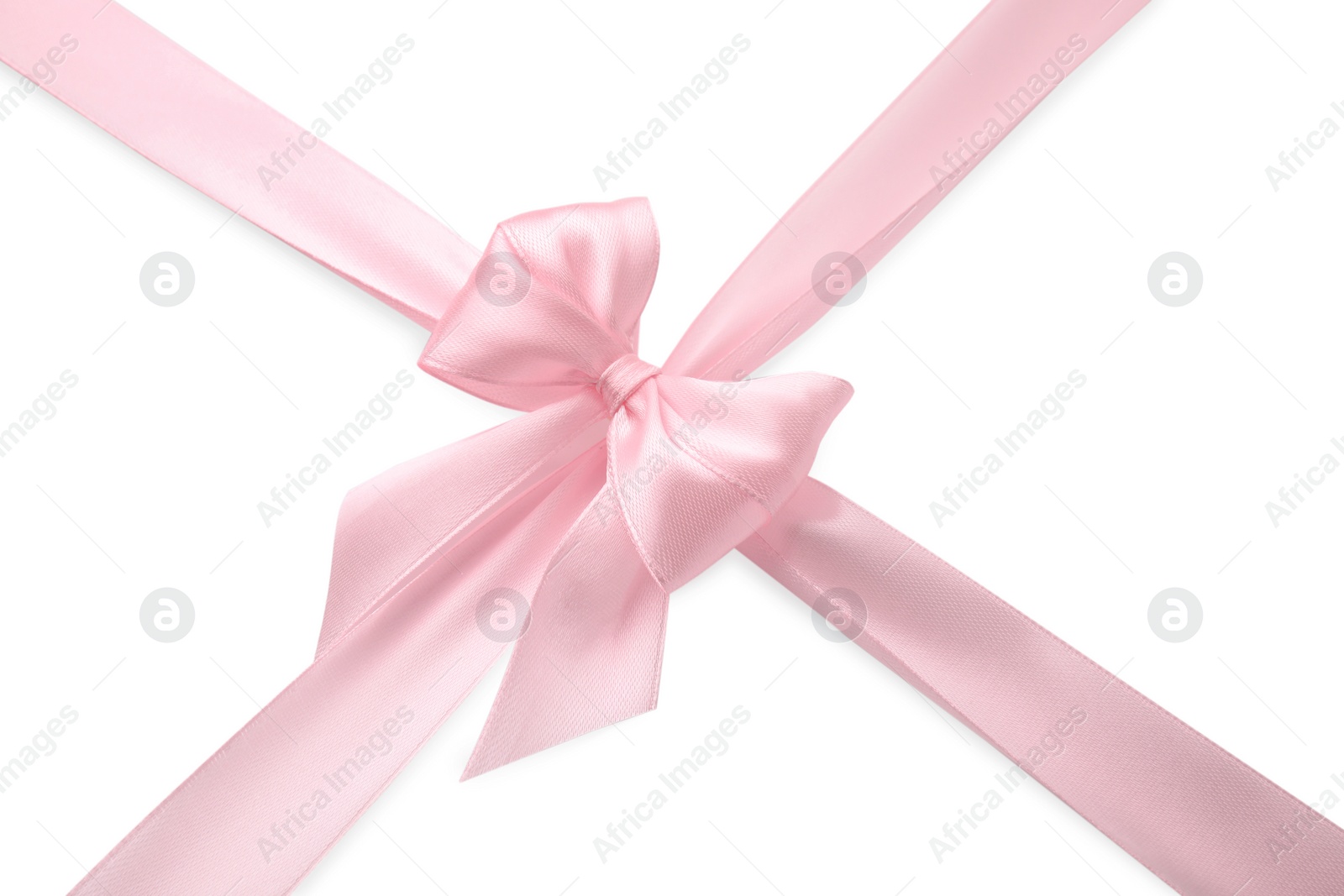 Photo of Pink satin ribbon with bow isolated on white