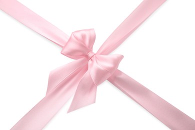 Pink satin ribbon with bow isolated on white