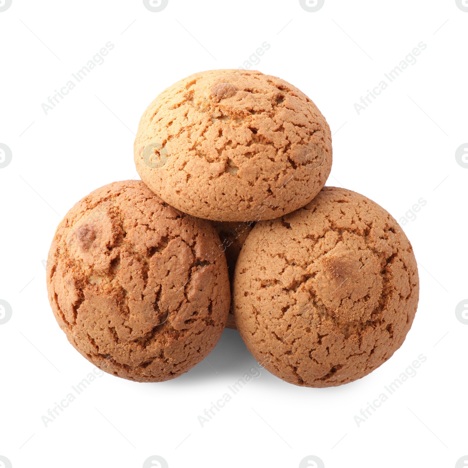 Photo of Delicious oatmeal cookies on white background, top view