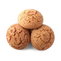 Delicious oatmeal cookies on white background, top view