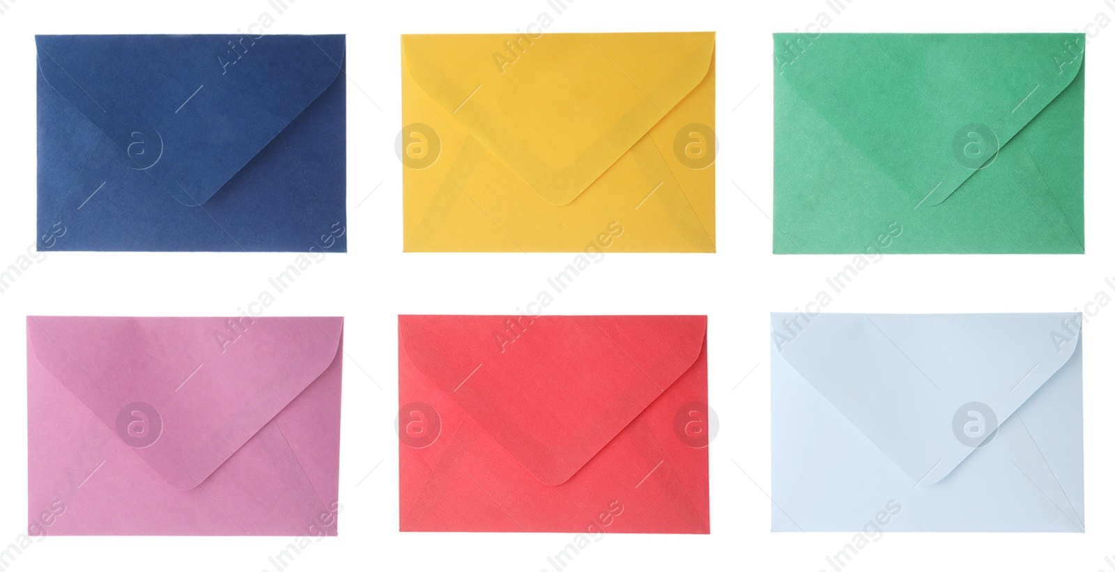 Image of Set of bright envelopes on white background, banner design