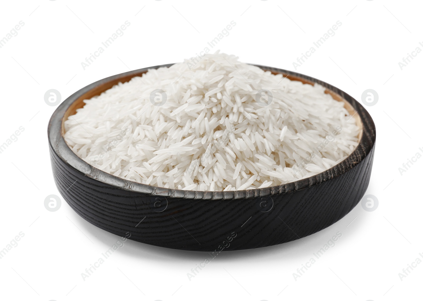 Photo of Raw basmati rice in bowl isolated on white