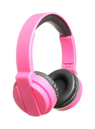 Stylish headphones with pads on white background